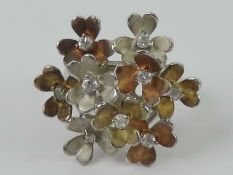 A silver floral cluster cocktail ring, s