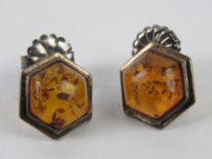 A pair of Baltic amber cabachon earrings