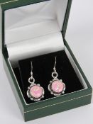 A pair of silver and pink opal earrings,