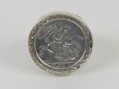 A HM silver 'coin' ring, George and Drag