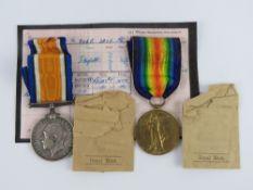 A WWI Victory and War Medal pai, engraved for Pte. Herbert Hale. Also copy Medal Card.