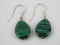 A pair of malachite bead earrings, 3.7cm