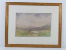 Watercolour; sheep grazing in field, mou