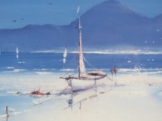 Print; a modern art print of a moored bo