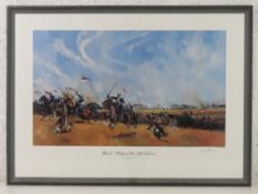 Jason Askew; Signed print, 'Charge of the 17th Lancers', framed and measuring 67.5 x 49.5cm.