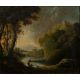 Circle of Richard Wilson (1714-1782) Pastoral landscape with fishermen to the foreground, oil on - Image 1 of 3