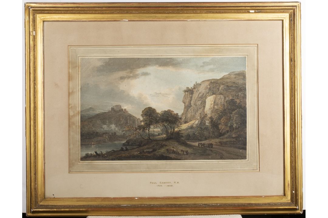 Paul Sandby RA (British,1731-1809) A capriccio landscape in North Wales with hilltop buildings to - Image 2 of 3