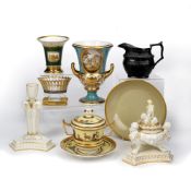 Worcester Kerr & Binns classical style porcelain triform vase and cover 16cm high with caryatid
