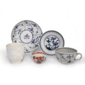 Meissen saucer circa 1730-40, in underglaze blue bird and flower pattern, crossed swords marks and a