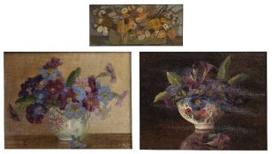 Kate Delhanty 'Dried flowers' oils on board, signed, inscribed verso 6.25cm x 14cm, and a pair of