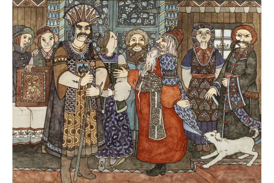 Mary Tozer (b.1947) 'Fairy tale gathering' watercolour, in original frame, signed and dated 1974 - Image 1 of 3