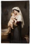 Berlin KPM porcelain plaque late 19th Century, painted with a mother and child in her arms, signed