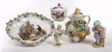 Helena Wolfsohn quatrefoil dish painted with a ''fete galante scene'' and marked AR 25cm x 19cm, a
