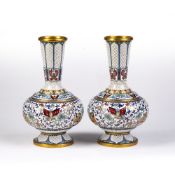 Pair of cloisonne vases Chinese, each decorated with butterflies, 26cm high