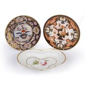 Chamberlain Worcester dish and plate and a Spode plate, all circa 1820-30, dessert dish embossed and