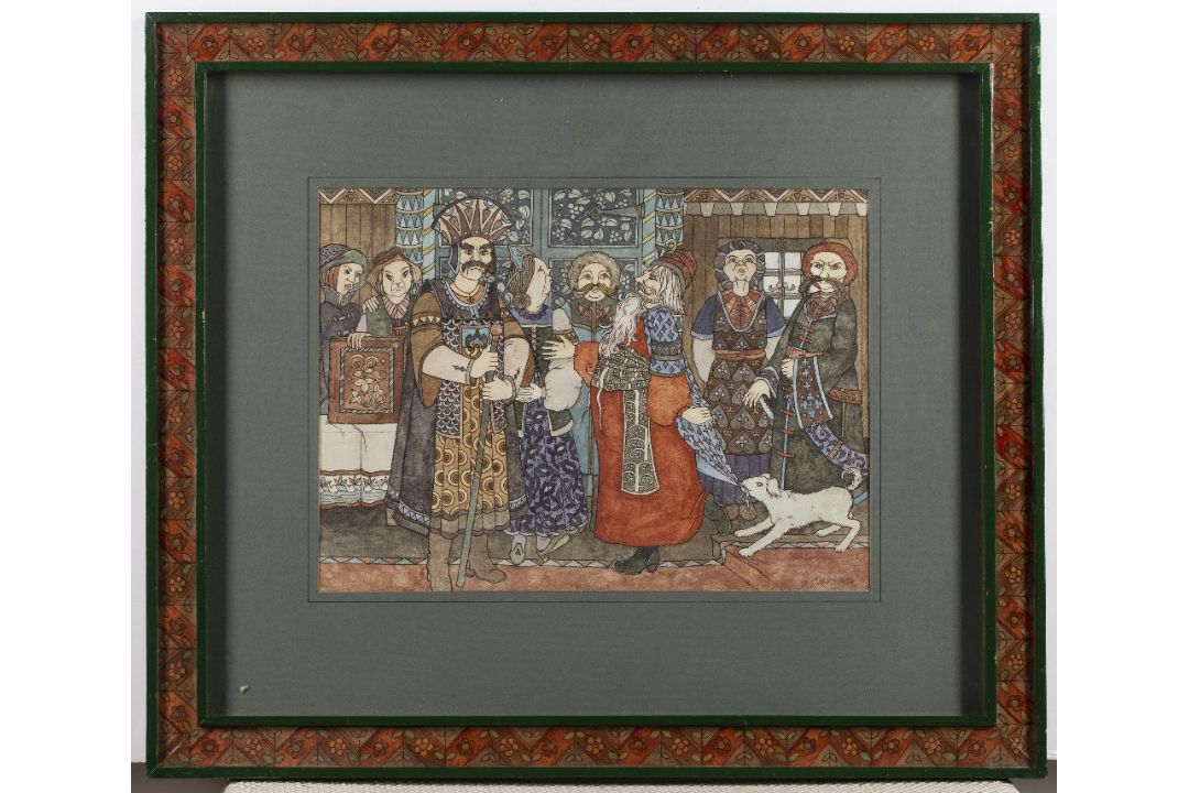 Mary Tozer (b.1947) 'Fairy tale gathering' watercolour, in original frame, signed and dated 1974 - Image 2 of 3