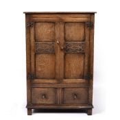 Oak side cupboard with panel doors and sides, 76cm wide, 45cm deep, 115cm high