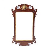 Mahogany fret wall mirror with gilt eagle to the top, 85cm x 48cm
