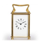 French brass carriage timepiece retailed by Mappin and Webb, 10cm high