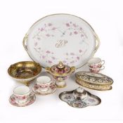 Royal Crown Derby vase and cover 14cm high, a French gilt metal and porcelain dish 17cm, a French