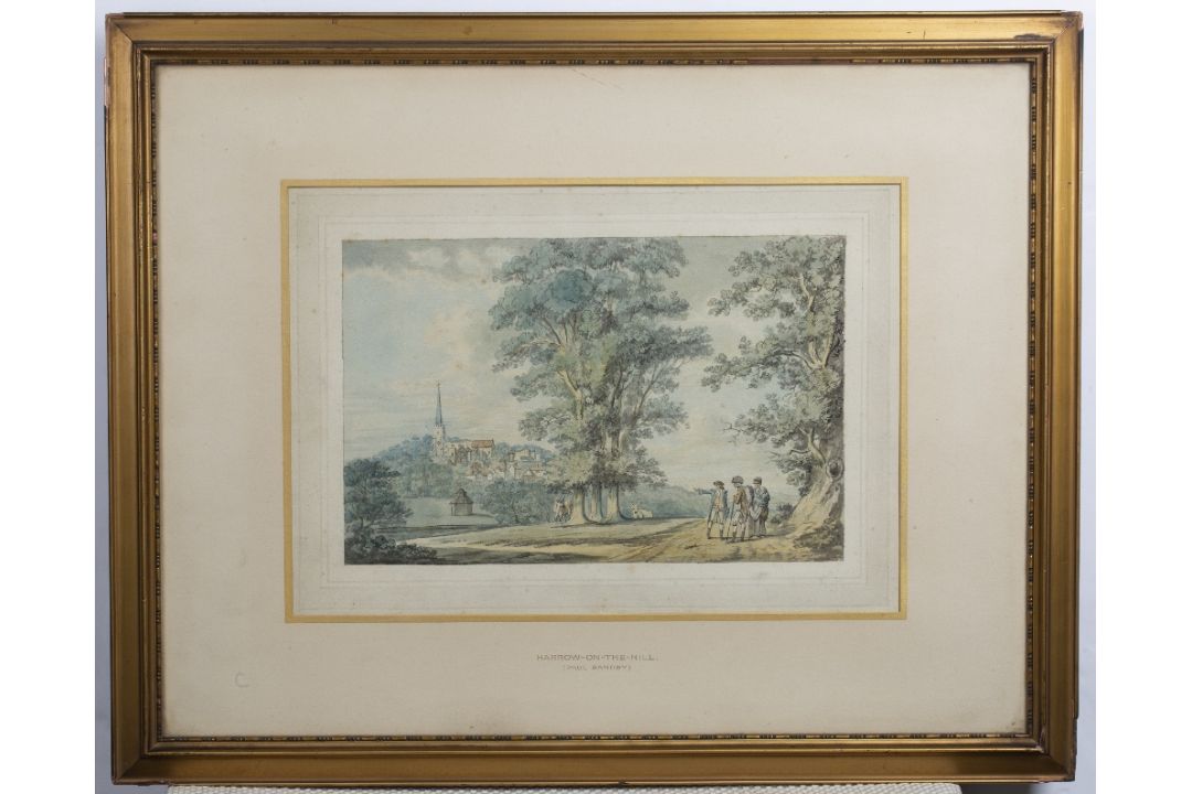 Paul Sandby (British, 1731-1809) ''Harrow-on-the-Hill'', pen, ink and watercolour, 19cm x 29cm - Image 2 of 5