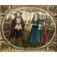 Silk study of a family group English, 18th Century, painted in a cartouche with three figures, set - Image 1 of 3