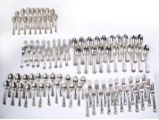 Matched Georgian and later silver part canteen of King's pattern cutlery consisting of: Fourteen
