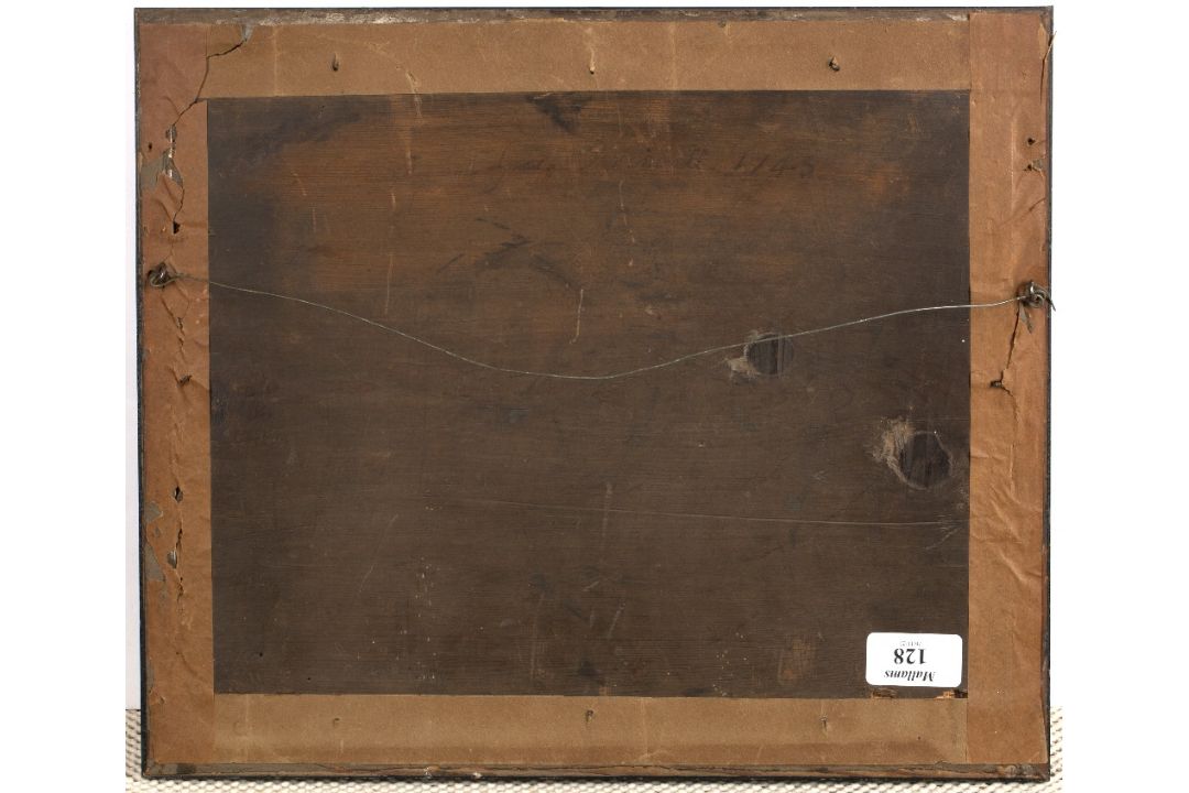 Silk study of a family group English, 18th Century, painted in a cartouche with three figures, set - Image 3 of 3