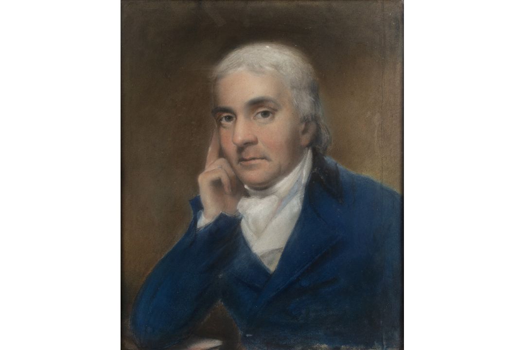 18th Century English School Portrait of Samuel Foote (1720-1777), pastel, the sitter with a raised - Image 1 of 3
