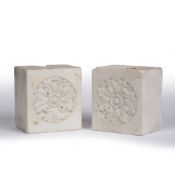 Pair of white marble bookends 19th Century, of rectangular form carved with acanthus leaf rosette,