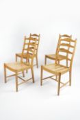 Four Ercol country style ladderback chairs labels to the underside, 100cm high