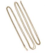 Victorian yellow metal guard chain stamped '15' clasp added later, 148cm approx overall, 22g