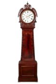 Scottish 8 day longcase clock a flame mahogany 'drumhead' case, the painted dial with Roman numerals