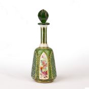 Bohemian glass scent bottle with overprinted gilt and floral decoration, unsigned, 18cm high