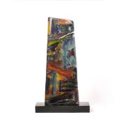 Martyn Barratt (b.1965) 'Funnel' kiln formed glass sculpture on granite base, signed and dated