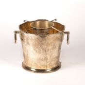 Art Deco silver champagne cooler with twin handles and raised silver section, bearing marks for
