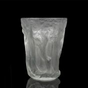 Josef Inwald of Vienna In the manner of René Lalique, tall moulded glass vase depicting a woodland