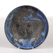 David & Hermia Boyd (1924-2011 and 1931-2000) 'Bull' bowl, with black and blue glazes, signed to the