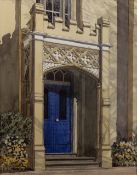 Jeremy Duncan (Contemporary) 'Untitled Cheltenham blue doorway' watercolour, signed in pencil