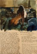 Robert Lenkiewicz (1941-2002) 'Aesthetic notes' watercolour, signed in pencil to the mount, 28cm x