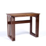 Silkeborg of Denmark nest of three teak tables, label to underside, largest table measures, 65cm x