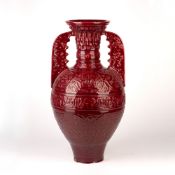 After Joseph Théodore Deck (1823-1891) Alhambra style vase with red glaze, unmarked, 44cm high