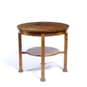 Curtis & Mawer Ltd Circular oak two tiered side table, with plaque to the underside 'Curtis &