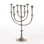 Large white metal Hanukkah lamp or candelabra 'Eagle star group, in commemoration of 40 years