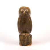Contemporary Studio pottery vase modelled as an owl on a perch, unmarked, 34cm high