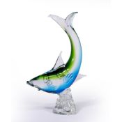 Attributed to Murano glass Model of a fish in clear, blue and green colourway, unsigned, 29.5cm