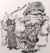 Charles Griffin (b.1946) 'Biff the Hun' pen and ink, signed lower right, 24cm x 24cm