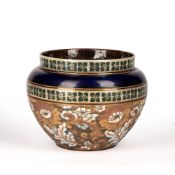 Emily J Partington for Doulton Lambeth Jardinière, decorated with flowers and foliage, the base with