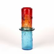 Oiva Toikka (1931-2019) for Nuutajärvi Notsjö 'Bambu' glass vase in red and blue two-tiered