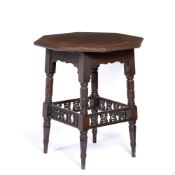 Attributed to Liberty & Co rosewood octagonal topped occasional table with mashrabiya style